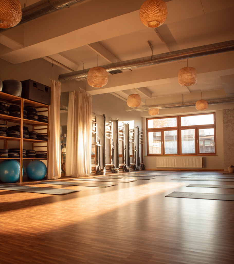 Pristine gym and fitness studio maintained by Sacred Space commercial cleaning service