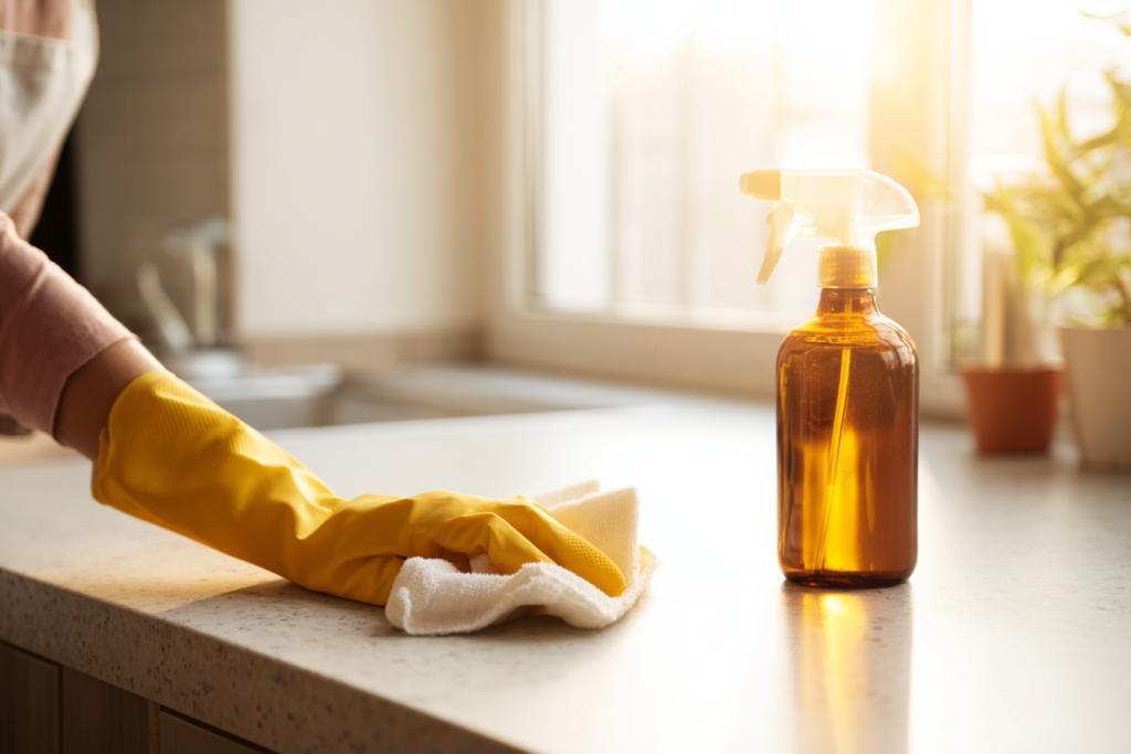 Gleaming kitchen counter detail — Sacred Space residential and regular cleaning service